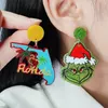 Boucles d'oreilles à tige à breloque de Noël pour femme, rouge, vert, design géométrique, cœur, cocotier, cœur, lettre HOHOHO, Grinch, père Noël, pendantes, cadeau de nouvel an, bijoux de Noël