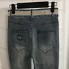 Pantaloni con lettera ricamata di design Jeans casual da donna a vita alta con piedi skinny