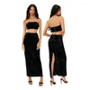 Work Dresses Casual Sequin Dress Two Piece Sets For Women 2023 Spring Summer Clothes Vest Crop Tops Split Long Maxi Skirts Suits Lady