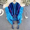 Frauen Strick Herbst Winter Pullover Poncho Frauen Batwing Hülse Casual Lose Pullover Boho Vintage Rüschen Tops Outwear Pull Femme