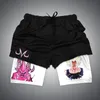 Heren shorts manga print heren hardlopen shorts mesh snel droge anime sportschool shorts 2 in1 dubbele dek prestaties fiess workout sport korte broek b8