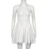 Casual jurken Y2K Fairy Coquette White Mini Dress 90s Vintage Lace Trim Corset A-Line Elegante vrouwen sexy verjaardagsfeestje zoete vestidos