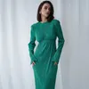 Lente Dames Jurk Sexy Elegante Lange Mouw Bodycon Midi Jurken Vrouwelijke Casual Geplooide Slanke Jurk Voor Vrouwen 2023 Mode