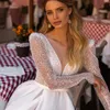 Abiti a maniche lunghe Robe de mariage perle glitter per perle in pizzo abito da sposa principessa vintage