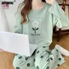 Mulheres sleepwear doce cachorrinho mulher primavera outono moda coreana meninas nightwear faux algodão mulheres pijama senhora casa terno