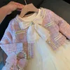 Ensembles de vêtements Enfants tenues douces filles princesse vêtements ensembles 2 pièces printemps automne enfants mode manteau + robe tenues Vintage costume R231106