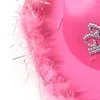 Berets zabawne imprezy czapki różowe kowbojskie czapkę zachodnie dla dorosłych blasku z piórami akcesoria kostiumowe