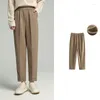 Women's Pants Toyouth Women Woolen Suit 2023 Winter Elastic Waist Straight Loose Wide-leg Trousers Retro Commuting Comfort