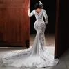 2023 November Arabisch Aso Ebi Plus Size Kant Zeemeermin Witte Trouwjurk Kralen See Through Bruidsjurken Jurken ZJ222