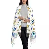 Bufandas Mediterráneo Azul y Oro Evil Eye Bufanda Wrap Mujeres Largo Invierno Cálido Borla Mantón Unisex Hamsa Nazar Amulet Boho