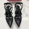 Designer High Heel Rivets Sandals Pointed Toe Strap Women Studded Strappy Dress Shoes Slippers Slides Sandalwith Studs High Heels 6cm 8cm 10cm with box