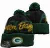 Men Knitted Cuffed Pom GREEN Beanies BAY GB Bobble Hats Sport Knit Hat Striped Sideline Wool Warm BasEball Beanies Cap For Women A15