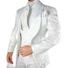 Costumes masculins Blazers Smoking de mariage floral blanc adapté au marié 3 pièces slim ajustement des vêtements pour hommes châle en satin coutume veste de mode masculine 230406