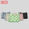 Small design mesh woven diamond grid single shoulder diagonal cross bag for women's ins hollowed out fishing net small square bag soft and solid color handbag 230406