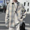 Мужские повседневные рубашки 2023 винтажная клетчатая рубашка мужская одежда японский корейский модельер свободный длинное рукав негабаритный для