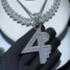 Nowy projektant Big 4pf Letter Charm Wisiant Naszyjnik z łańcuchem linowym Hip Hop Kobiety Mężczyźni Pełny utwardzony 5a Cubic Zirconia Boss Mężczyzn biżuterii prezentowej