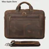 Bortkroppar 17 "Inch Laptop Bag Male Document Office Vintage Crazy Horse äkta läder Män portfölj affärer stora