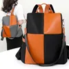 School Bags Women's Backpack With Red Checkered Stitching Large Capacity Female Outside Travel Shoulder Bag For Girls