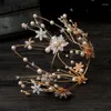 Hair Clips Luxury Handmade Bridal Headdress Golden Ring Crown Wedding Jewelry Tocado Novia Prom Party Tiara