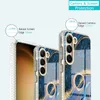 مع الحالات الرخامية ذات الدقة الأصابع لـ iPhone 15 14 13 Pro Max 12 11 X XR XS 8 7 Plus chromed Plating Lace Flower Tpu IMD Rock Rock Kickstand Rockproof