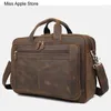 Bortkroppar 17 "Inch Laptop Bag Male Document Office Vintage Crazy Horse äkta läder Män portfölj affärer stora