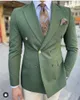 Men's Suits Blazers Customized Fashion Green Men's Double Breast Wedding Dress Groom Dress Party Ball Men's Jacket Set JacketPants 230406