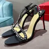 Rhinestone sexy side strap stiletto heels Leather luxury designer line with round head wedding party shoes open-toed shoes Sizes 35-43 +box