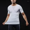 Herr t-skjortor herrar bantning form med blixtlås kort ärmskjorta topp kropp shaper net nylon kompression t-shirts k2