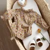 Rompers Baby Girl Long Sleeve Romper Jumpsuits Summer Onepiece Fashion 100% Organic Cotton Born kläder 024m 230406