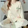 Mulheres sleepwear doce cachorrinho mulher primavera outono moda coreana meninas nightwear faux algodão mulheres pijama senhora casa terno