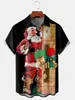 Casual shirts voor heren Christmas Vintage Cartoon Santa Claus Print Men Korte mouw Hawaiiaans shirt borstzak los ademen