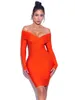 Casual Dresses Luxury Women Badange Dress Women's Long Sleeve Off Shoulder Orange Vestidos Sexig Nightclub Party Sticked Mini