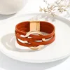 Charm Armband Multi Layer Wide Leather Armband för Women Metal Circle Accessories Summer Wristband Manschett Magnet Buckle Jewelry