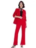 Pantalon deux pièces pour femmes, costume professionnel à manches longues et ensemble formel, automne rouge noir, Double boutonnage, travail féminin 2 pièces