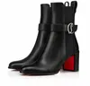 Luxury Winter Eleonor Women Ankle Knee Boot Black Calf Leather Reds-Bottom Boot Pointed Toe Stiletto Heel Lady Booties Party Wedding EU35-43, Original Box