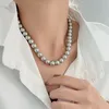 4MM/6MM/8MM/10MM Elegant silver gray shell pearl necklace beaded necklace retro luxury ladies jewelry