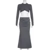 Work Dresses Elegant Mature Style Knotted Design Long Sleeve Crop Top T-shirts And A Slim Pleated Skirt Set For The Sassy Girl.
