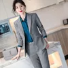 Frauen Zweiteilige Hosen Hohe Qualität Damen Frauen Winter Grau Karierten Hosenanzug Für Büro Business Arbeit Weibliche Set Blazer und Hose