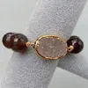 Strand y.ying 17mm Natural Grey Agate Facetterad Round Bead Druzy Connector Armband 8 "