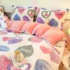 Bedding sets Full set of flannel down duvet covers for warm winter heart-shaped printed bed house de couette King's project (without pillowcases) 231106