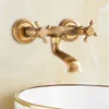 Bathroom Sink Faucets Antique Copper Basin Mixer Tap Spout Dual Handles Wall Mount Tub Faucet Bath Room Fixture 230406