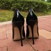 Dress Shoes Tikicup Women Wave Cut Solid Black Patent Pointy Toe Stiletto Pumps 8cm 10cm 12cm High Heel For Elegant Ladies