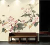 Fonds d'écran Papel De Parede Style Chinois Peint À La Main Fleur De Pêcher 3d Papier Peint Mural Salon Tv Mur Chambre Papiers Décor À La Maison