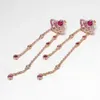 Stud Earrings Authentic 925 Sterling Silver Pink Fan Dangle Fashion Drop For Women Gift DIY Jewelry