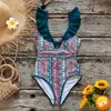 Traje de baño de una pieza con volantes 2023 para mujer, traje de baño con escote en V y retazos, traje de baño con Control de barriga, Monokini de verano para mujer