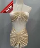 Jewelry Crystals Luxury Bikinis Two-pieces Set Swimwear Women Designer Ruched Skirt Swimsuit Female Beachwear Bathing Suit XL Brazilian Biquinise