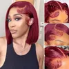 99J Burgunderrote Bob-Lace-Front-Perücken, Echthaar, vorgezupft mit Babyhaar, 13 x 4 kurzer Bob, weinrote Perücke, farbig, leimlose transparente Lace-Frontal-Perücken für Frauen, 150 % Dichte