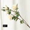 Fleurs décoratives 65cm Rose haute qualité 5 têtes longue branche rouge soie fleur Table décor faux mariage