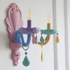 Applique murale créative Macarons couleur décoration de chambre d'enfant LED Double tête éclairage moderne fée rose verre cristal E14 ampoule