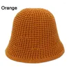 Berets Eimer Hut Frauen Gestrickte Casual Fishman Winter Warme Weibliche Design Koreanische Kuppel Wolle Kappe Panama Eimer Runde Top Becken